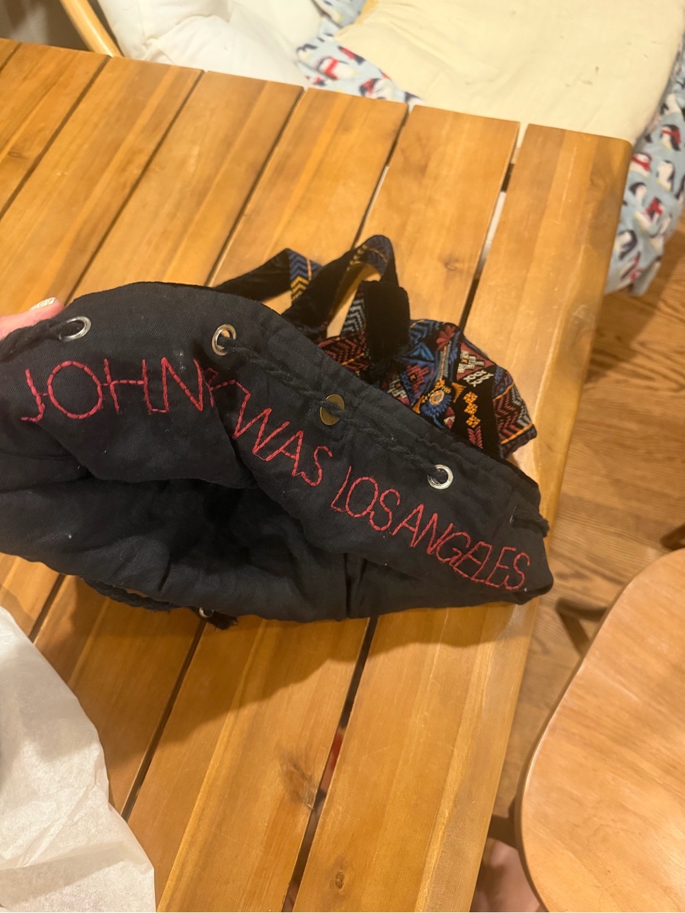 Johnny Was Multicolor Embroidered Drawstring Velvet Backpack - Picture 4 of 5